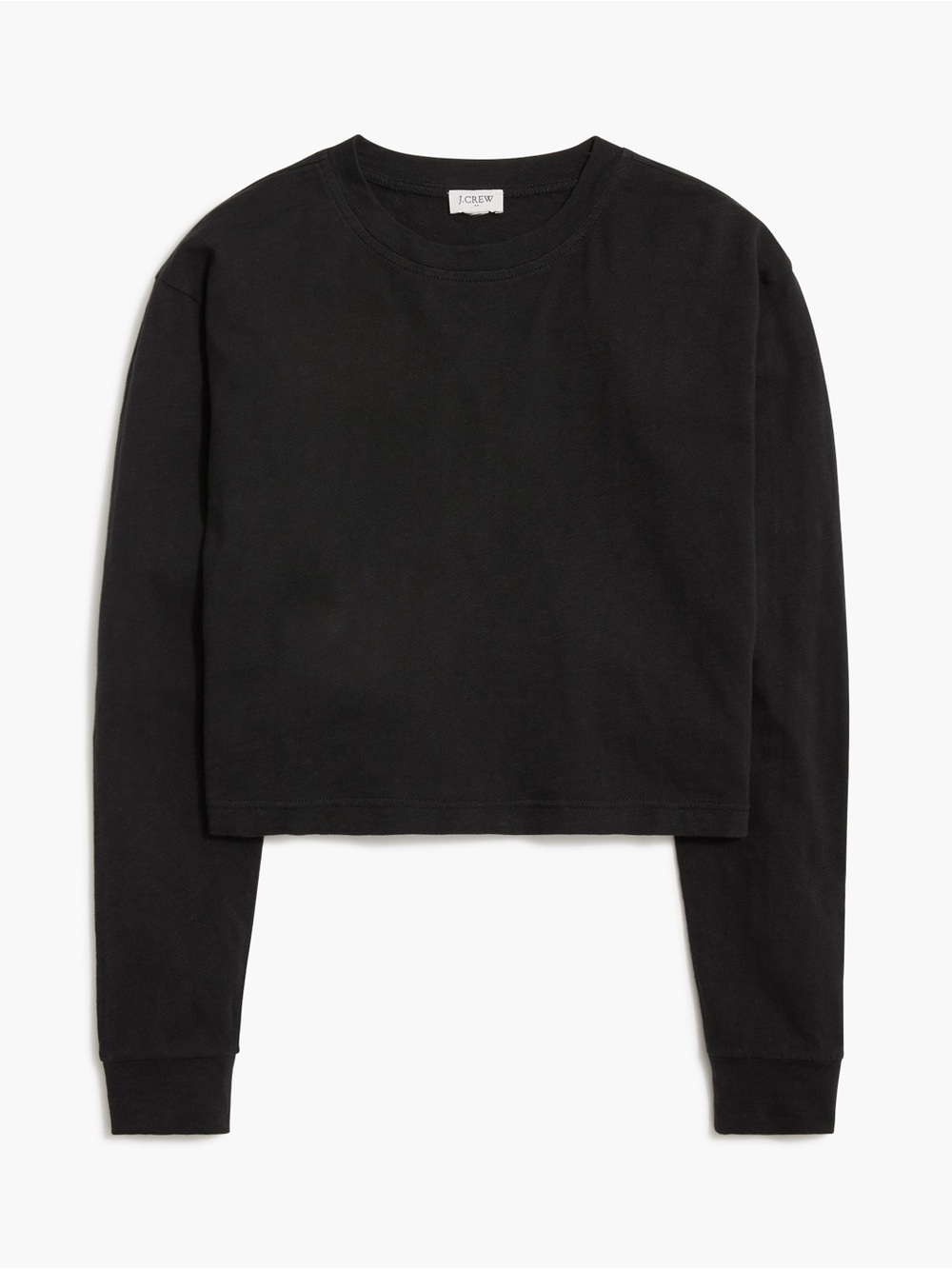 J. CREW Factory Women’s Long-Sleeve Cropped Crewneck Cotton Tee in Black - XL